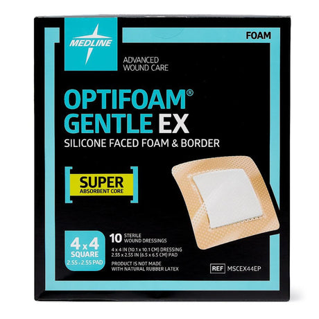 Foam Dressing Optifoam® Gentle EX 4 X 4 Inch With Border Waterproof Backing Silicone Face and Border Square Sterile - BeHope