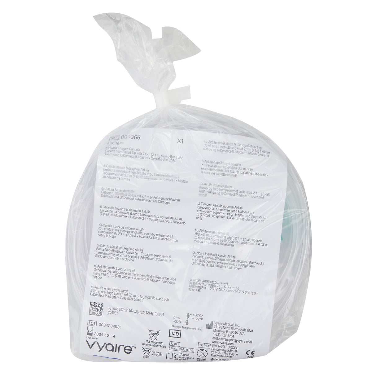 Nasal Cannula AirLife® U-Connect-It® Adult Curved Prongs 7 Foot Tubing - BeHope