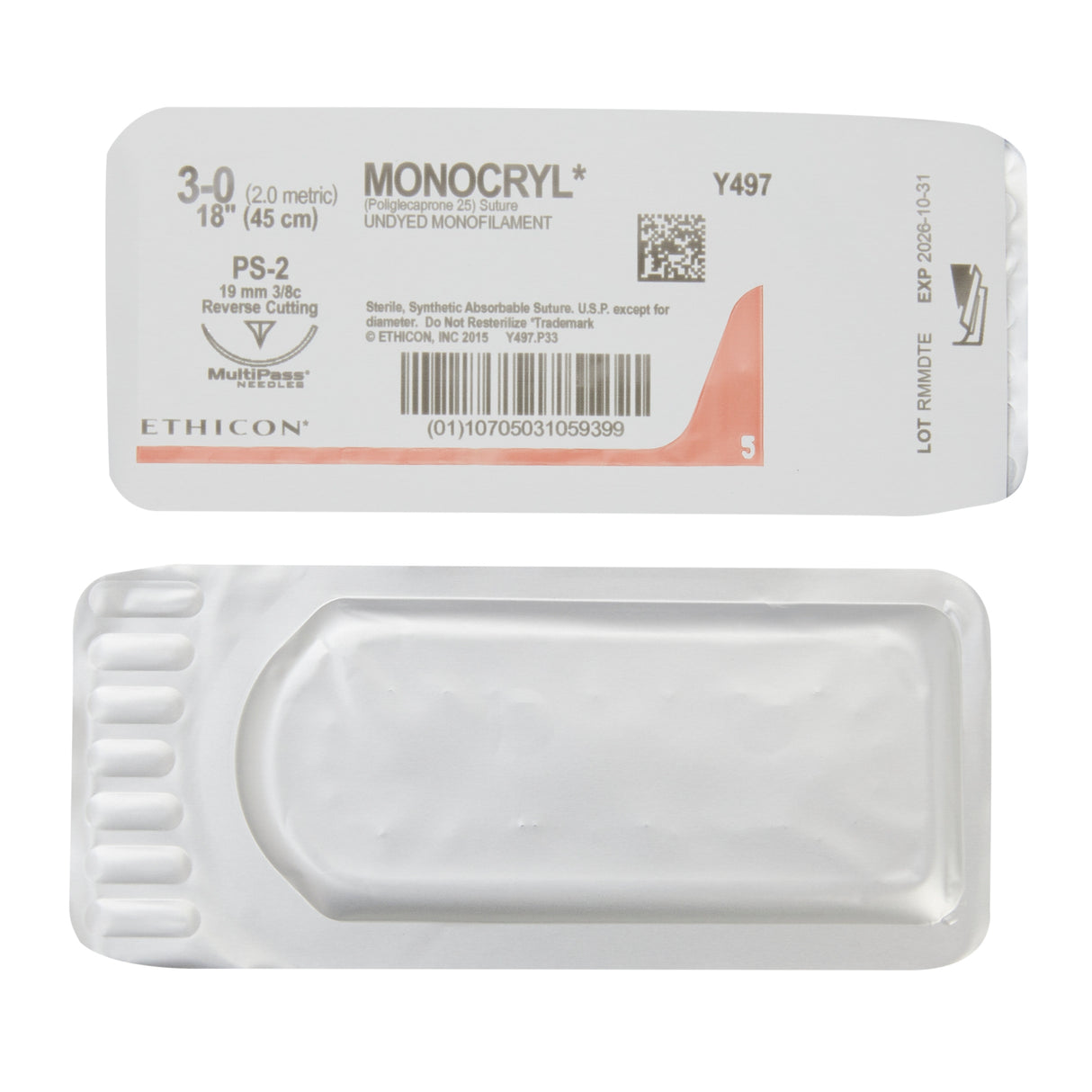 Absorbable Suture with Needle Monocryl™ Poliglecaprone PS-2 3/8 Circle Precision Reverse Cutting Needle Size 3-0 Monofilament - BeHope