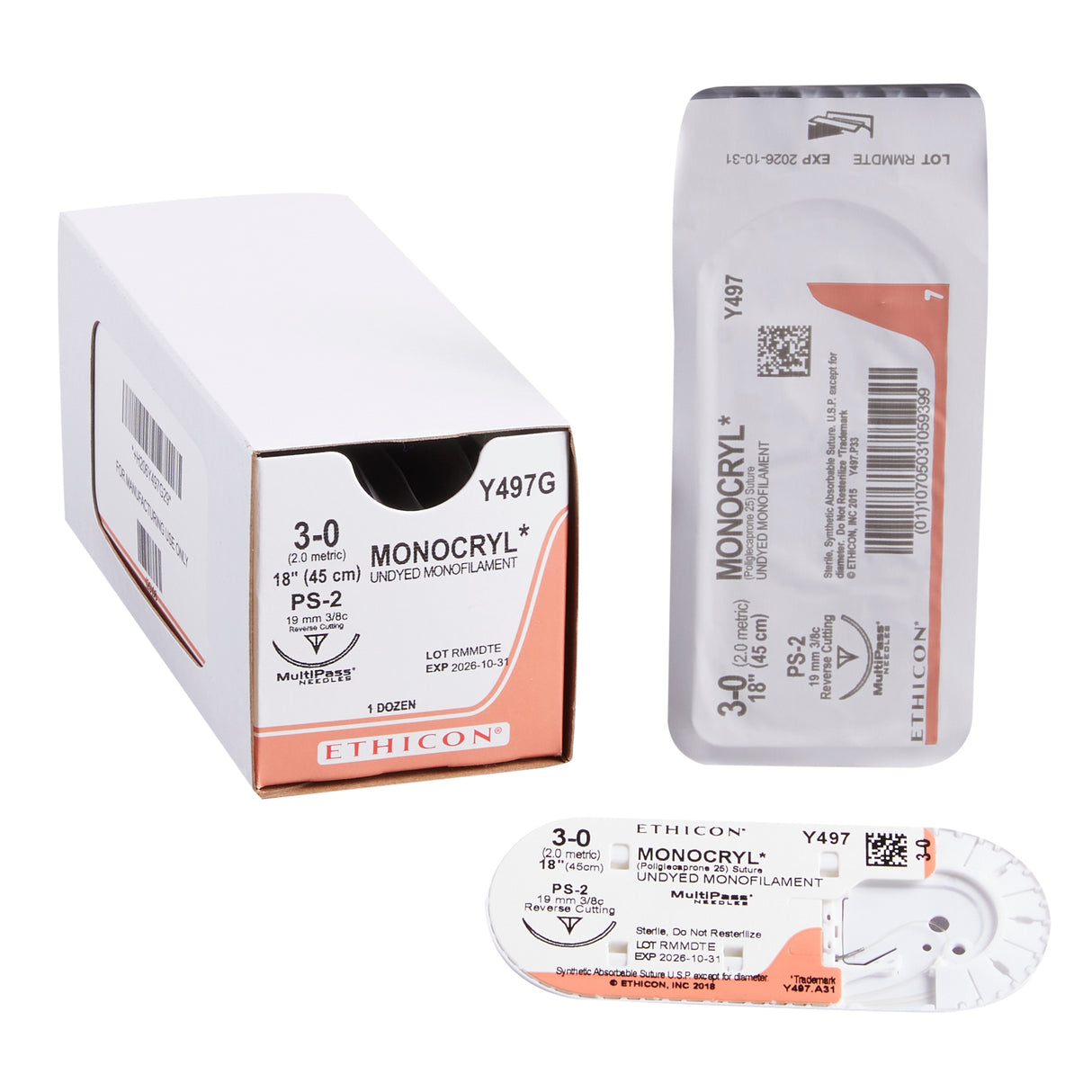 Absorbable Suture with Needle Monocryl™ Poliglecaprone PS-2 3/8 Circle Precision Reverse Cutting Needle Size 3-0 Monofilament - BeHope
