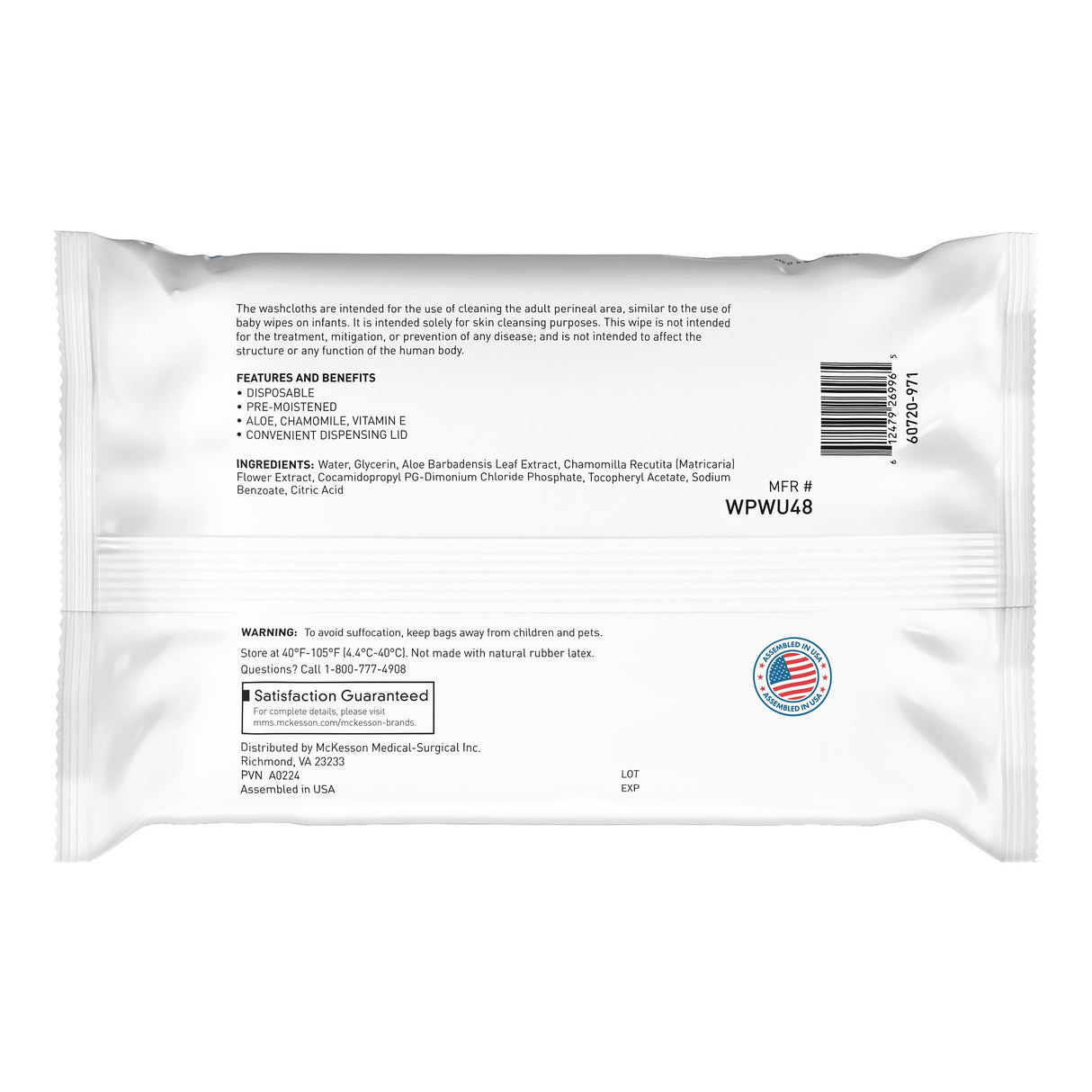 Personal Cleansing Wipe McKesson Soft Pack Unscented 48 Count - BeHope