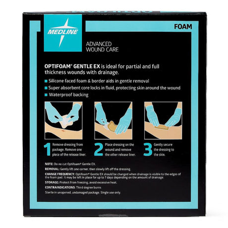 Foam Dressing Optifoam® Gentle EX 4 X 4 Inch With Border Waterproof Backing Silicone Face and Border Square Sterile - BeHope