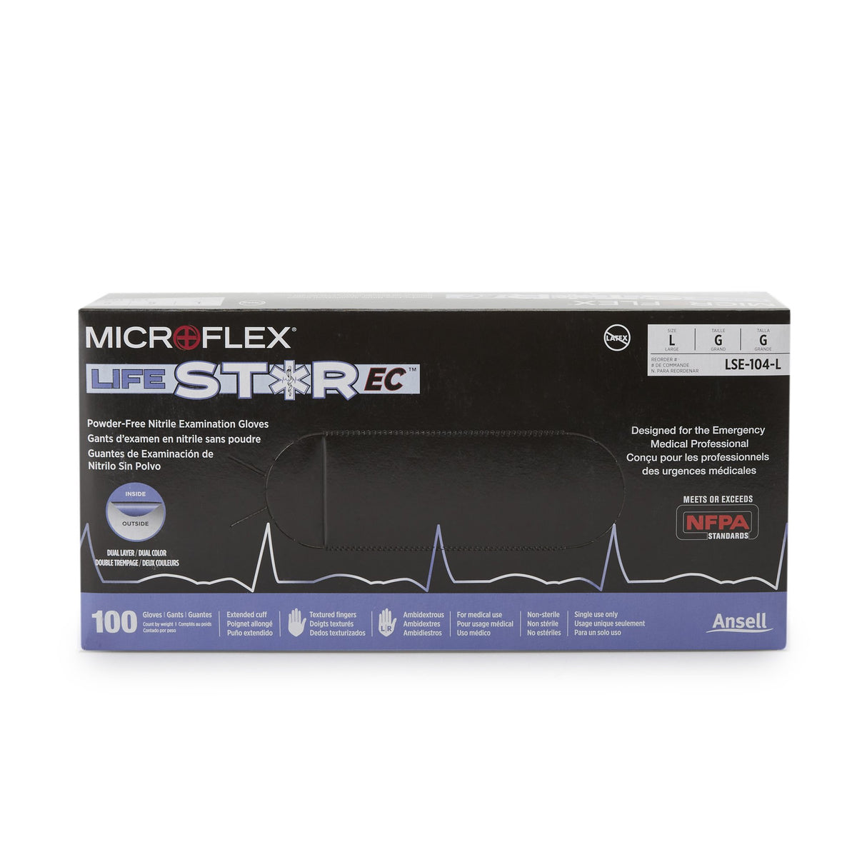 Exam Glove LifeStar™ EC Large NonSterile Nitrile Extended Cuff Length Textured Fingertips White / Blue Fentanyl Tested - BeHope