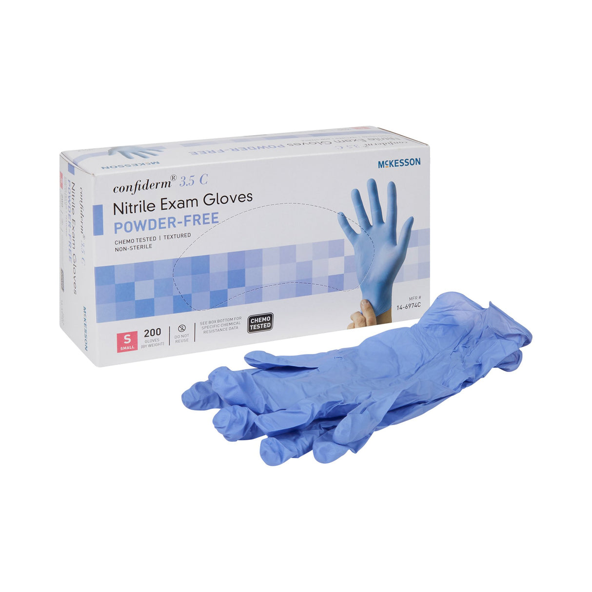 Exam Glove McKesson Confiderm® 3.5C Small NonSterile Nitrile Standard Cuff Length Textured Fingertips Blue Chemo Tested - BeHope