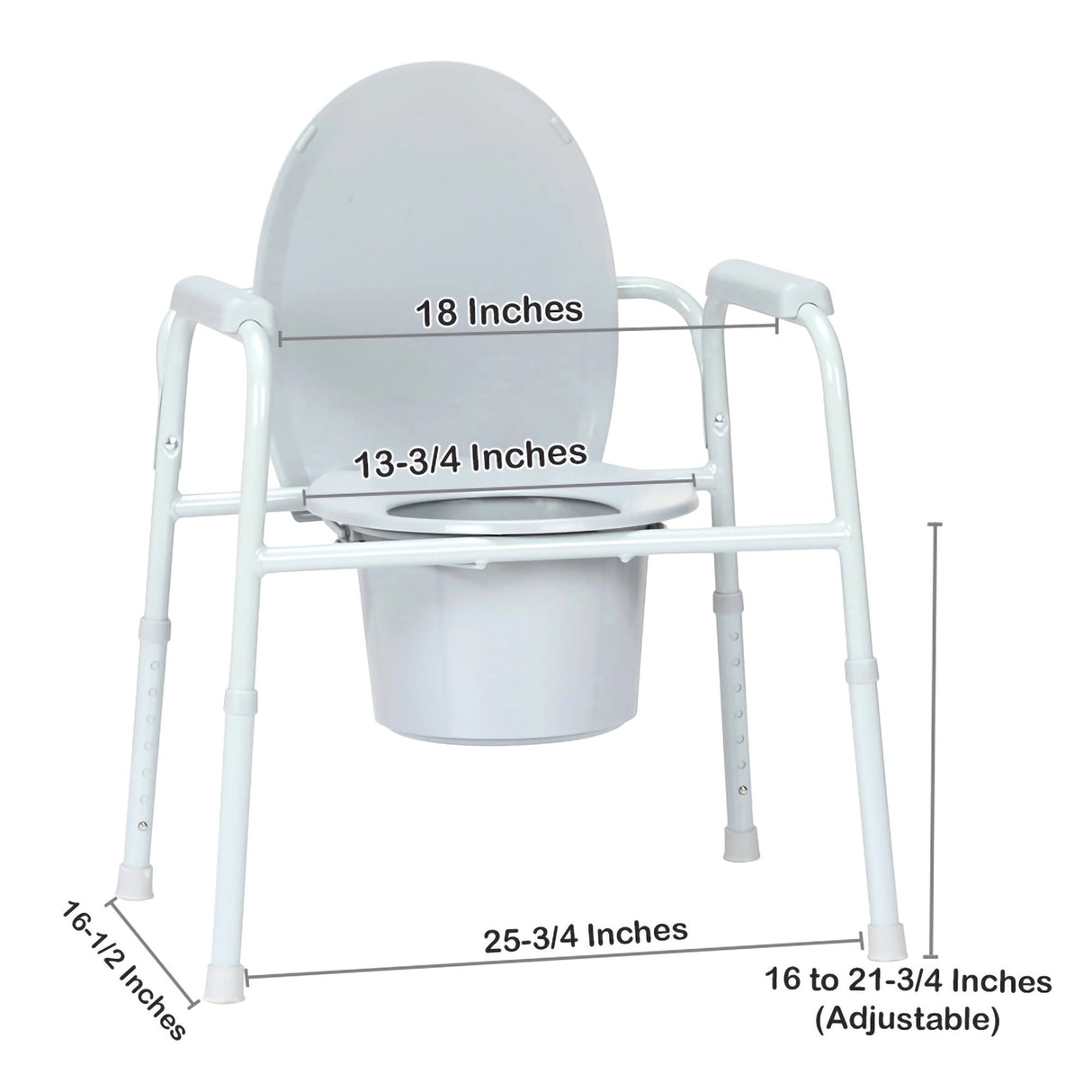 3-in-1 Commode Chair McKesson Fixed Arms Steel Frame Back Bar 13-3/4 Inch Seat Width 350 lbs. Weight Capacity - BeHope
