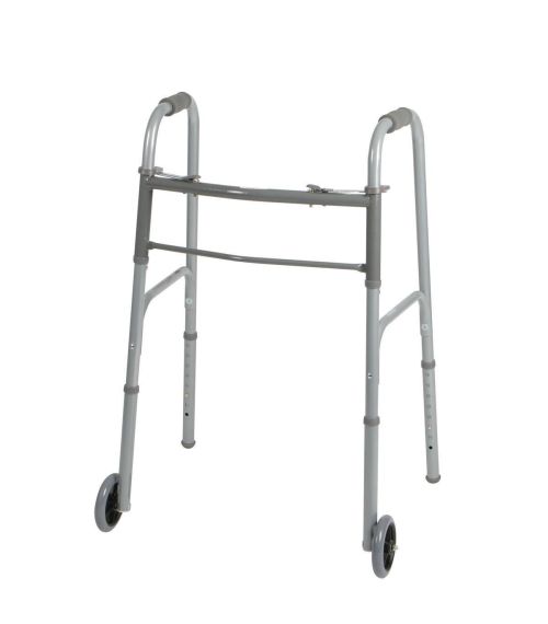 Medline Two-Button Folding Walker with Wheels (MDS86410W54H) Medical Supply Group