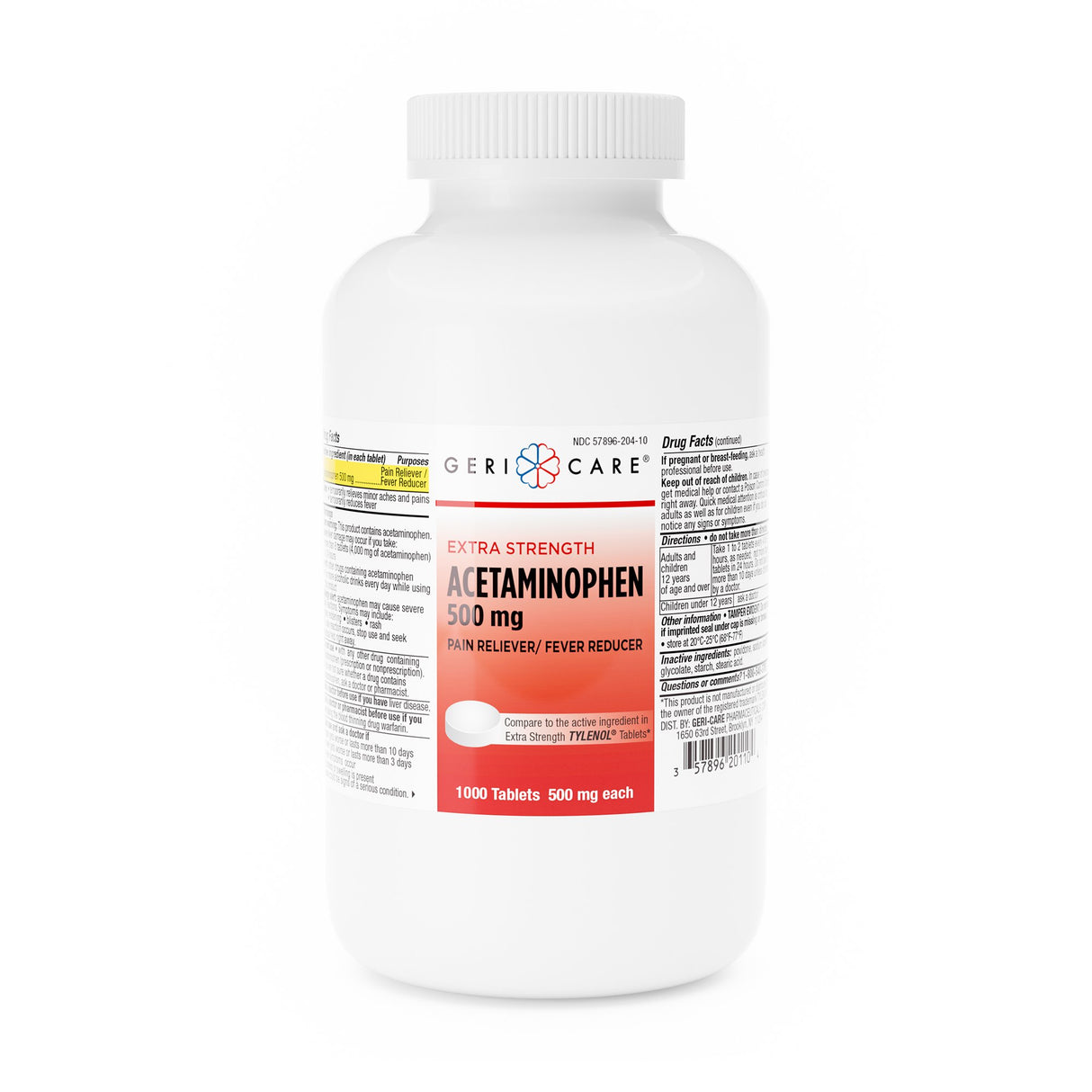Pain Relief Geri-Care® 500 mg Strength Acetaminophen Tablet 1,000 per Bottle - BeHope