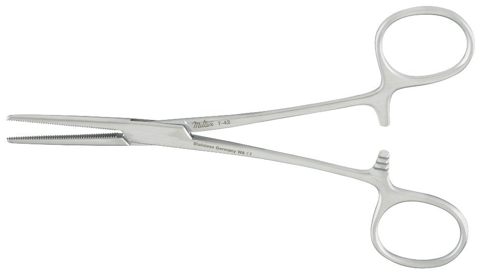Hemostatic Forceps Miltex® Crile 5-1/2 Inch Length OR / Surgical Grade German Stainless Steel NonSterile Locking Finger Ring Handle Straight Serrated Tips - BeHope
