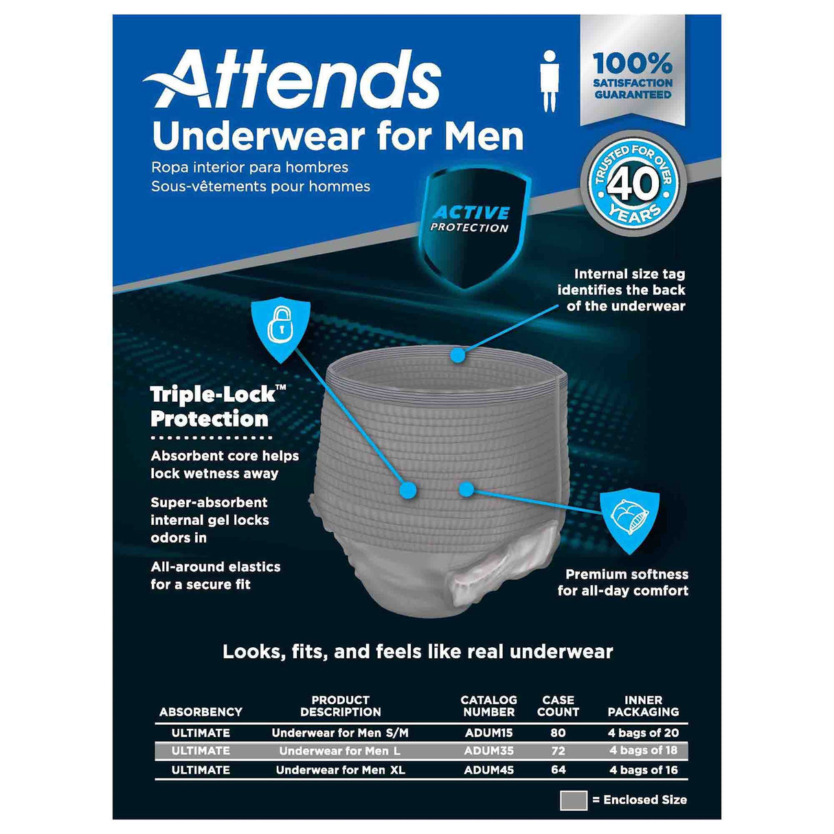 Male Adult Absorbent Underwear Attends® For Men Pull On with Tear Away Seams Large Disposable Heavy Absorbency - BeHope