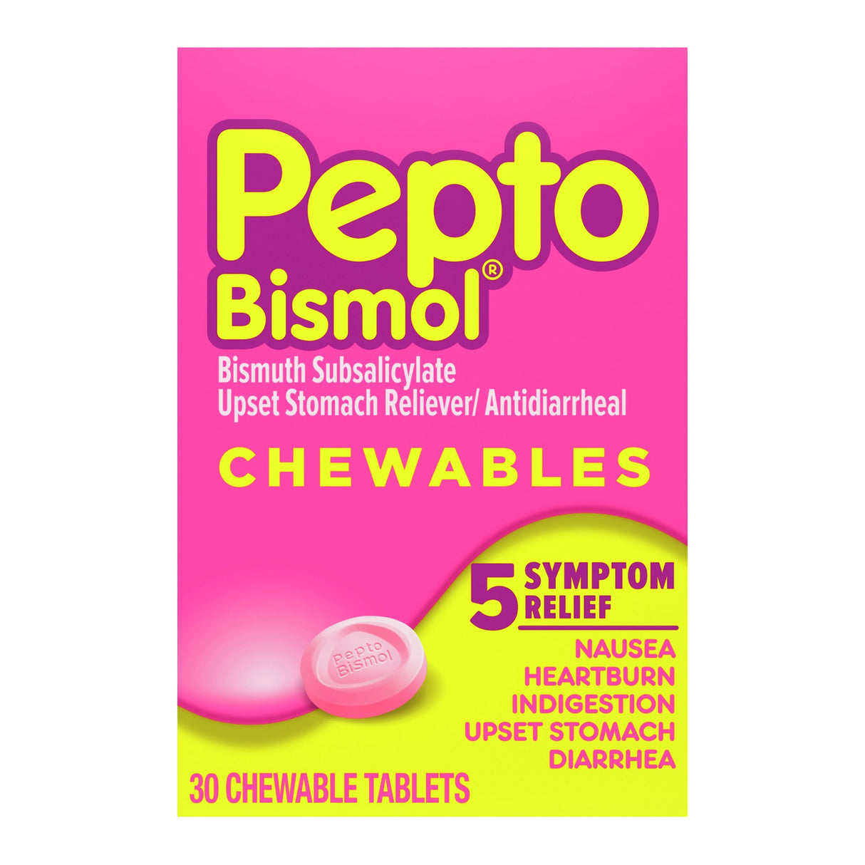 Anti-Diarrheal Pepto Bismol® 262 mg Strength Chewable Tablet 30 per Box - BeHope