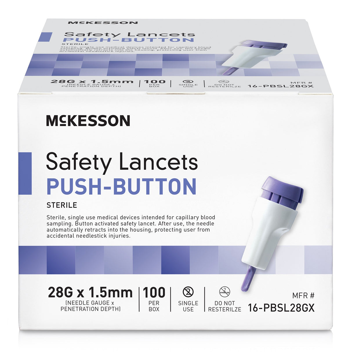 Safety Lancet McKesson 28 Gauge Retractable Push Button Activation Finger - BeHope
