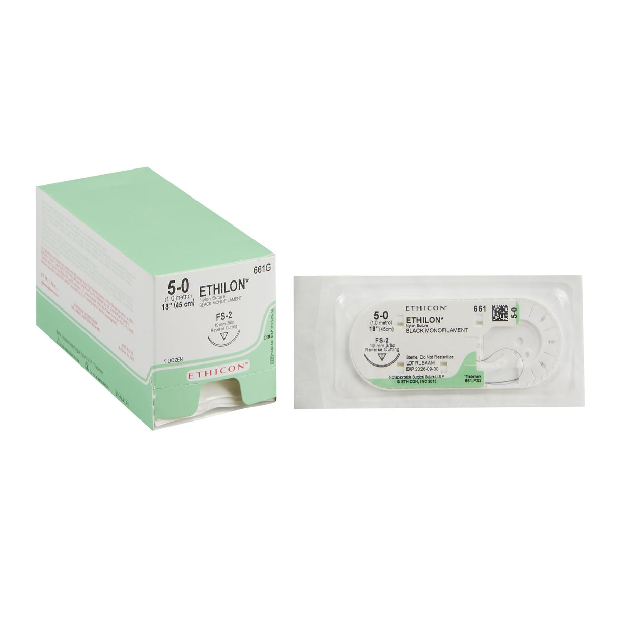 Nonabsorbable Suture with Needle Ethilon™ Nylon FS-2 3/8 Circle Reverse Cutting Needle Size 5-0 Monofilament - BeHope