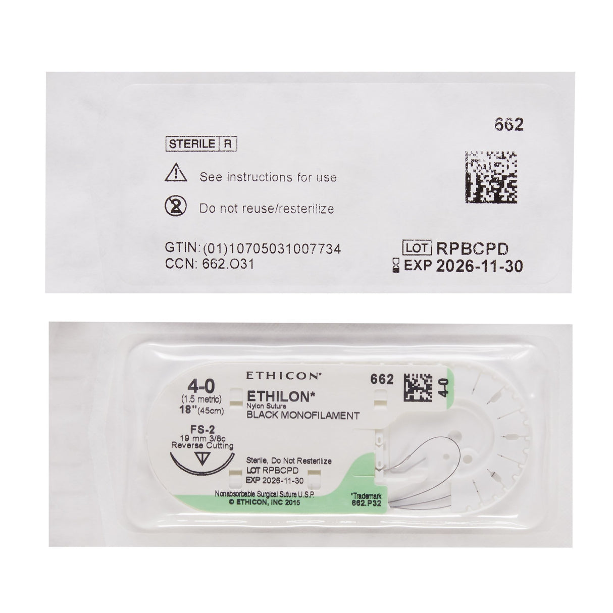 Nonabsorbable Suture with Needle Ethilon™ Nylon FS-2 3/8 Circle Reverse Cutting Needle Size 4-0 Monofilament - BeHope