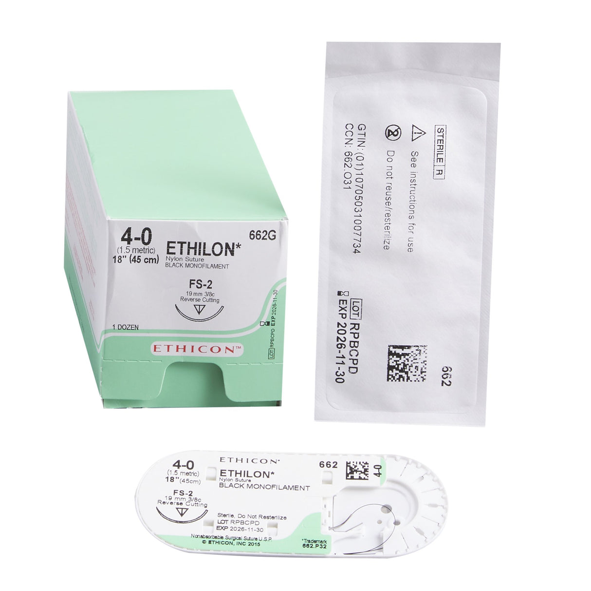 Nonabsorbable Suture with Needle Ethilon™ Nylon FS-2 3/8 Circle Reverse Cutting Needle Size 4-0 Monofilament - BeHope