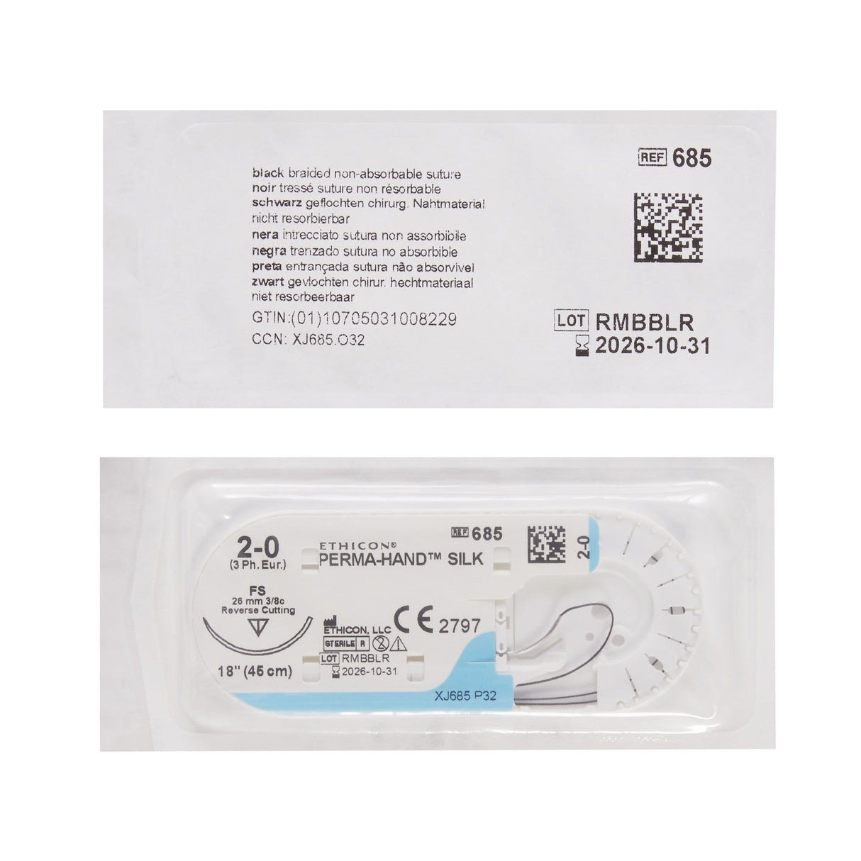 Nonabsorbable Suture with Needle Perma-Hand™ Silk FS 3/8 Circle Reverse Cutting Needle Size 2-0 Braided - BeHope