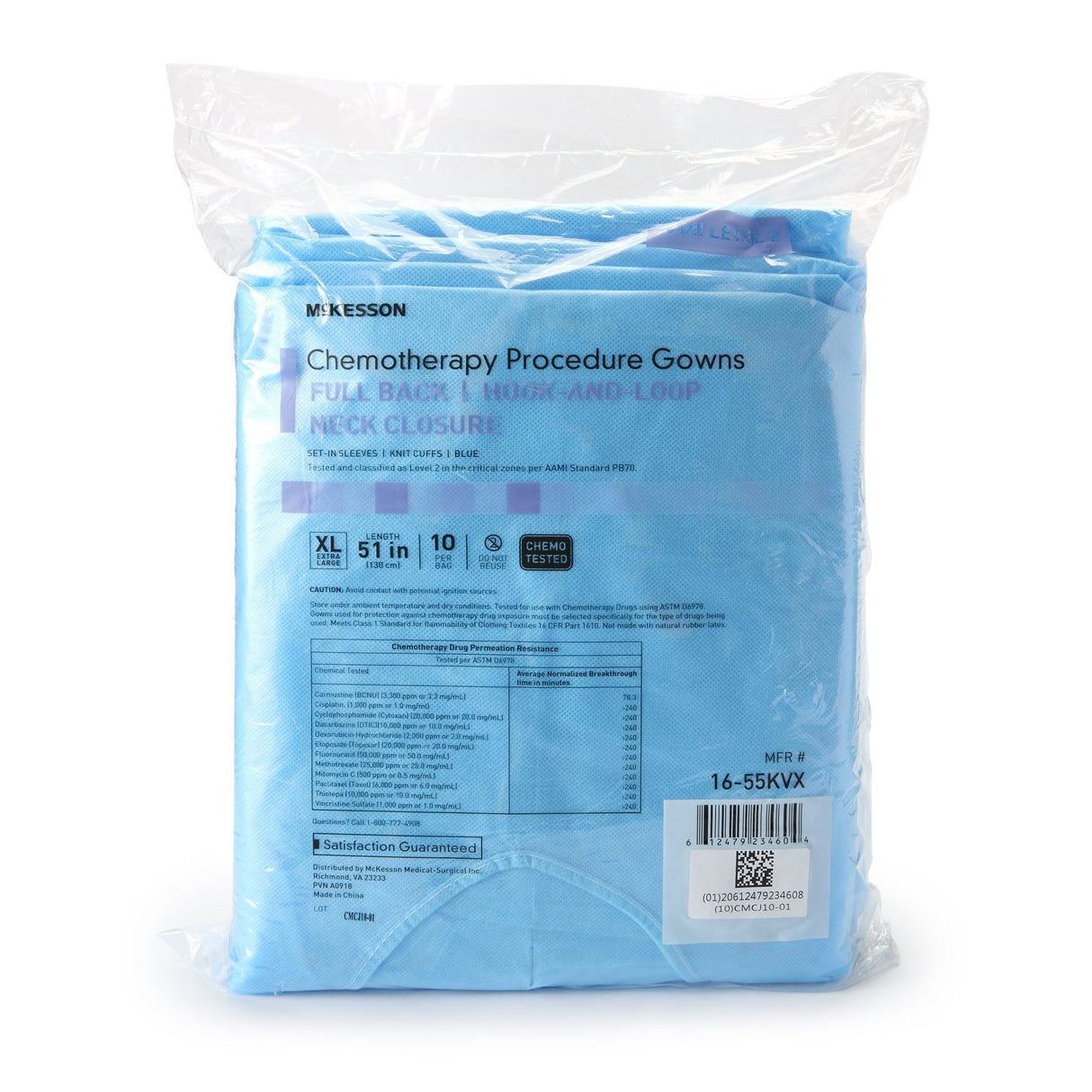 Chemotherapy Procedure Gown McKesson X-Large Blue NonSterile AAMI Level 2 / ASTM D6978 Disposable - BeHope