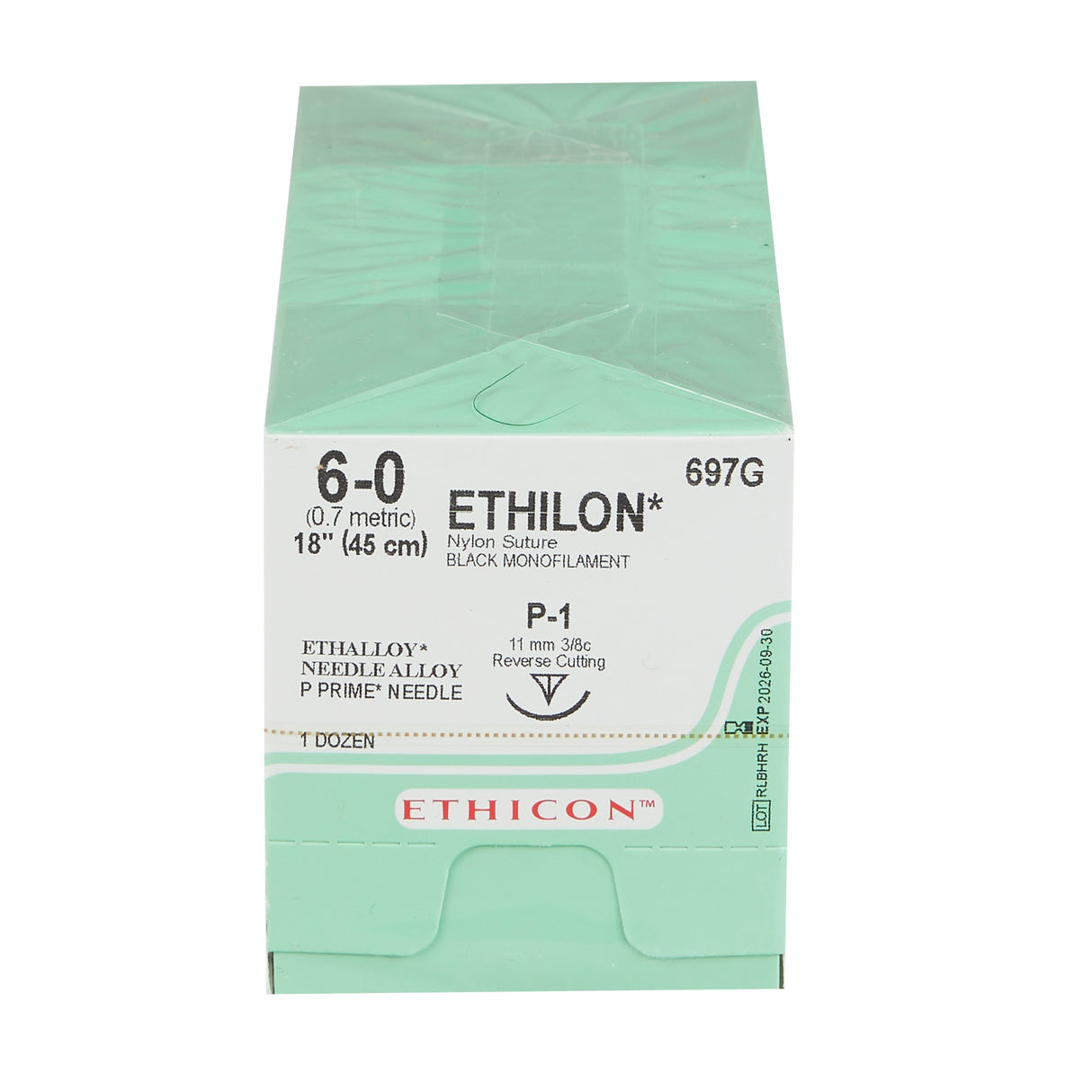 Nonabsorbable Suture with Needle Ethilon™ Nylon P-1 3/8 Circle Precision Reverse Cutting Needle Size 6-0 Monofilament - BeHope