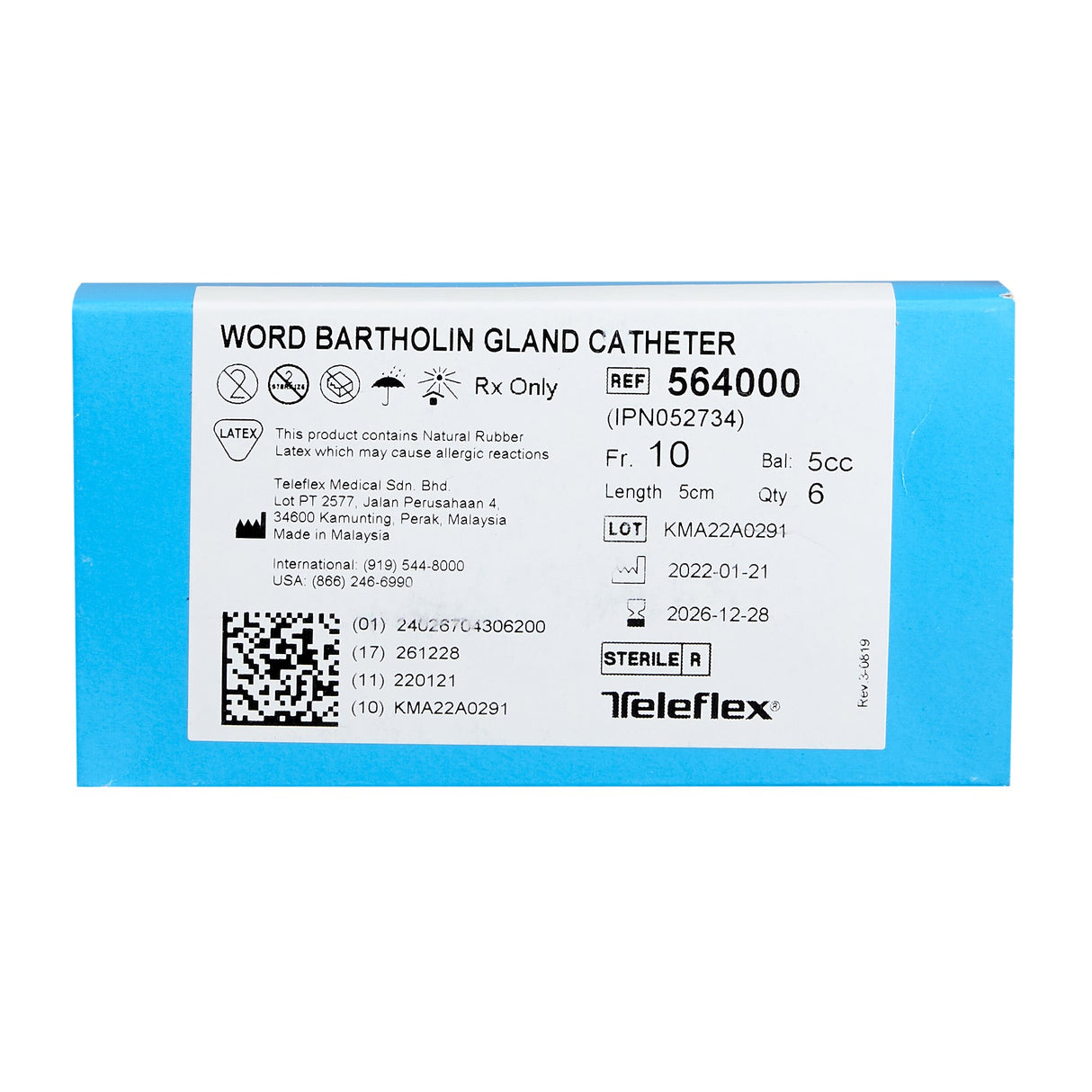 Bartholin Gland Word Catheter 10 Fr. 5 cc Balloon Word Bartholin Style 5 cm Length - BeHope