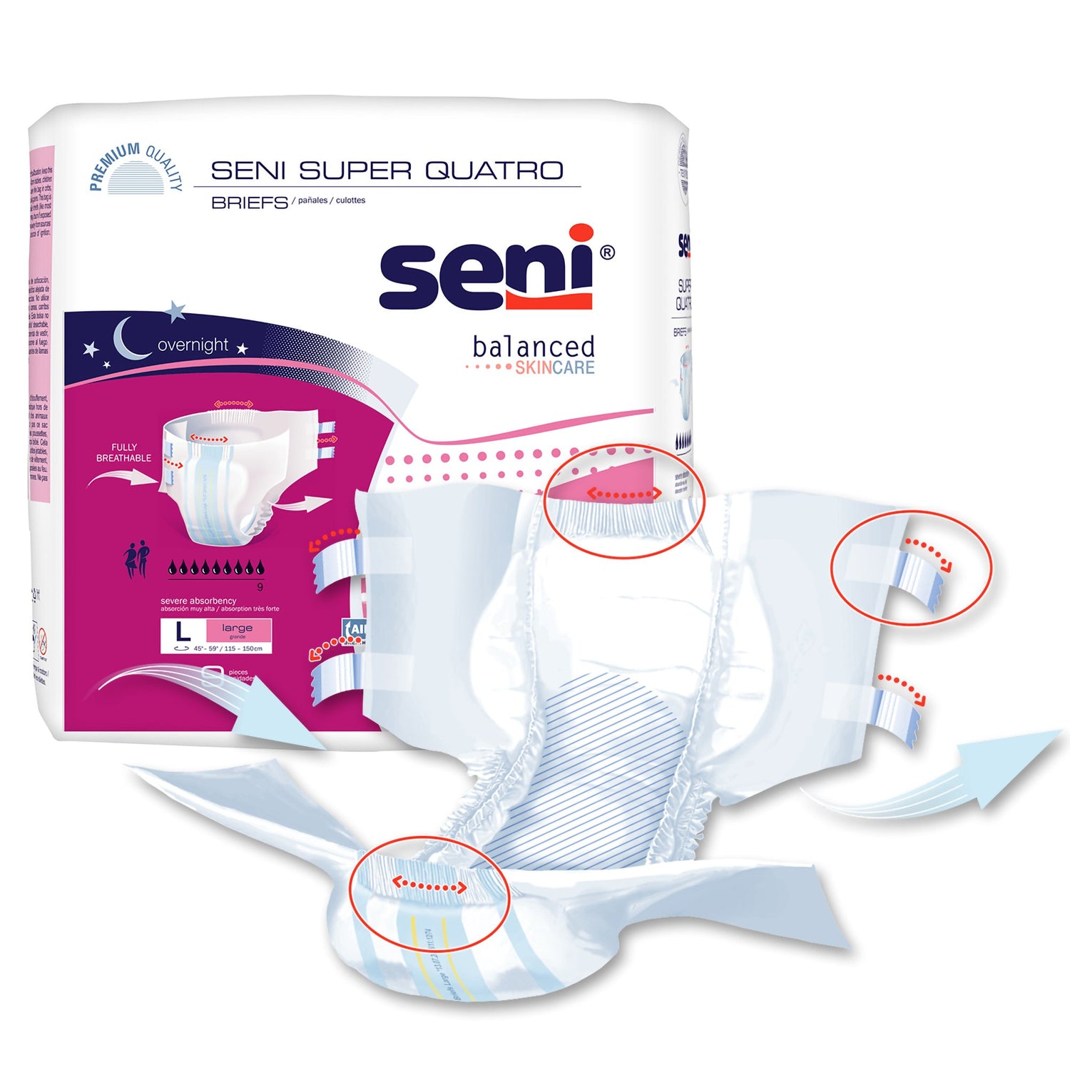 Unisex Adult Incontinence Brief Seni® Super Quatro Large Disposable Heavy Absorbency - BeHope