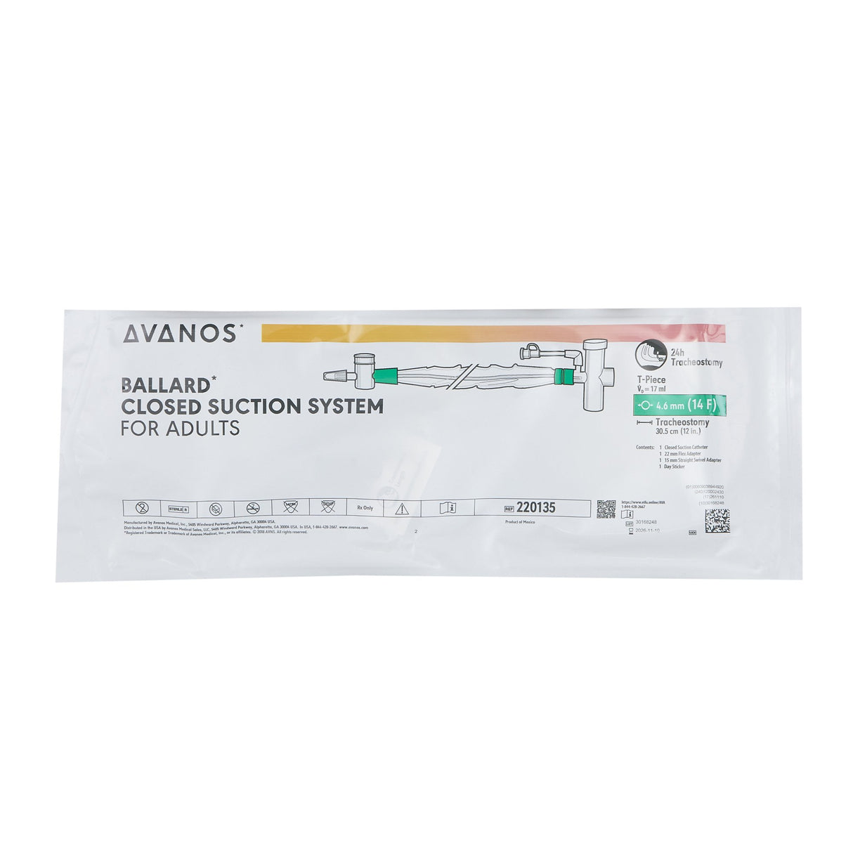 Closed Suction Catheter Ballard® Tracheostomy Type Closed Style Thumb Valve Vent 14 Fr. Sterile - BeHope