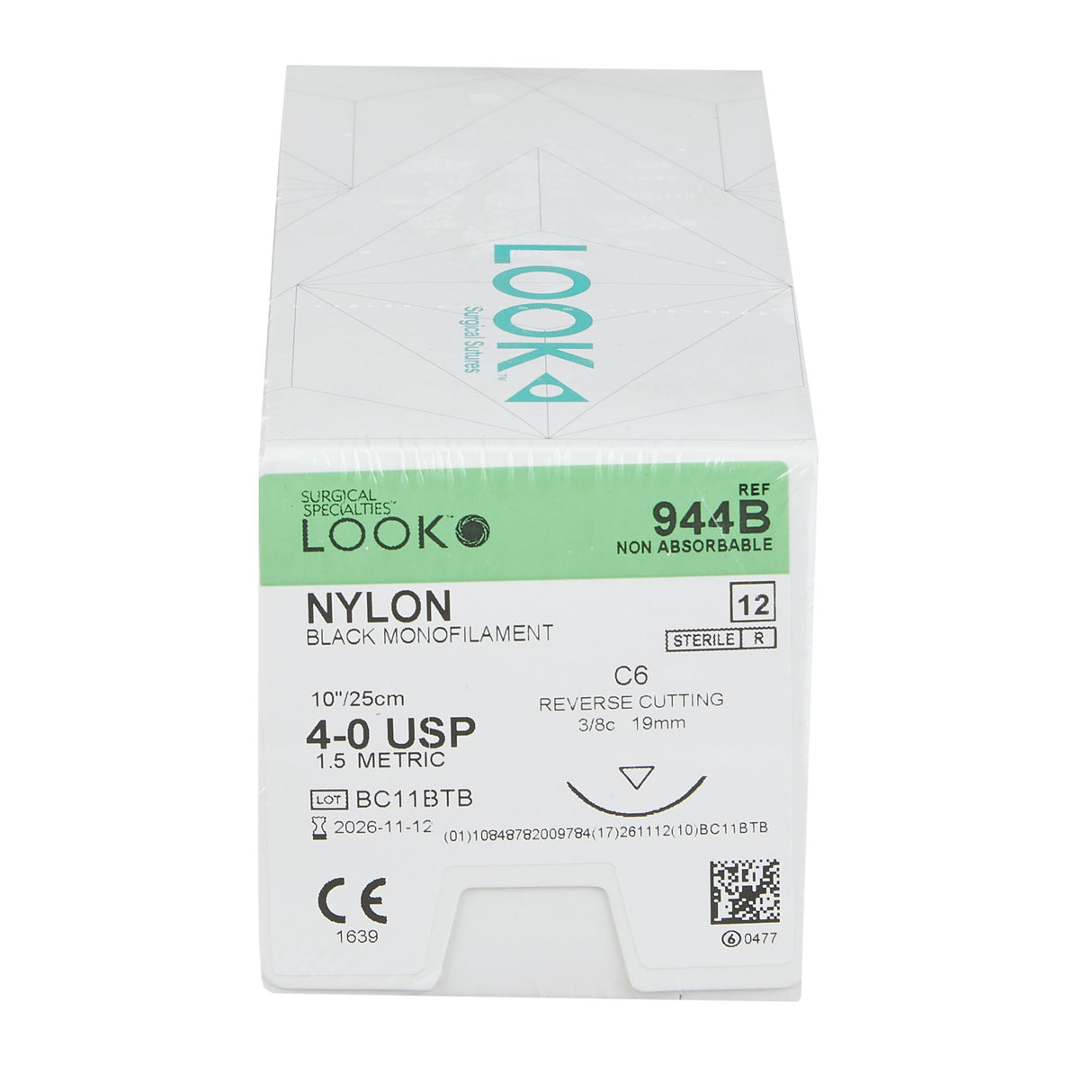 Nonabsorbable Suture with Needle LOOK® Nylon C-6 3/8 Circle Reverse Cutting Needle Size 4-0 Monofilament - BeHope