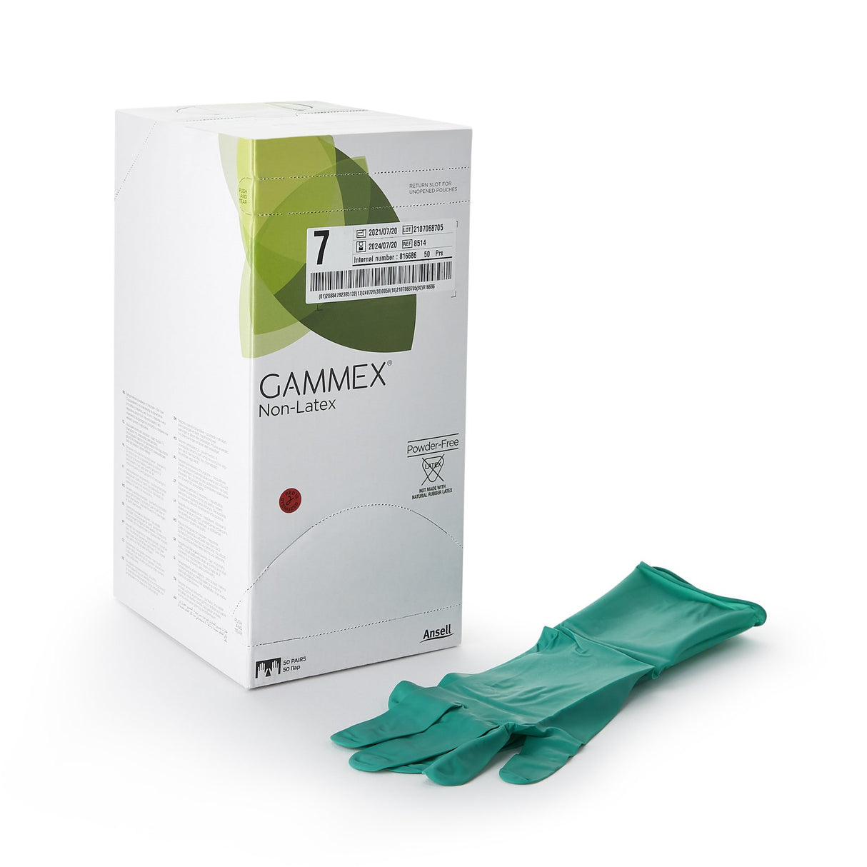Surgical Glove GAMMEX® Non-Latex Size 7 Sterile Polyisoprene Standard Cuff Length Micro-Textured Green Chemo Tested - BeHope