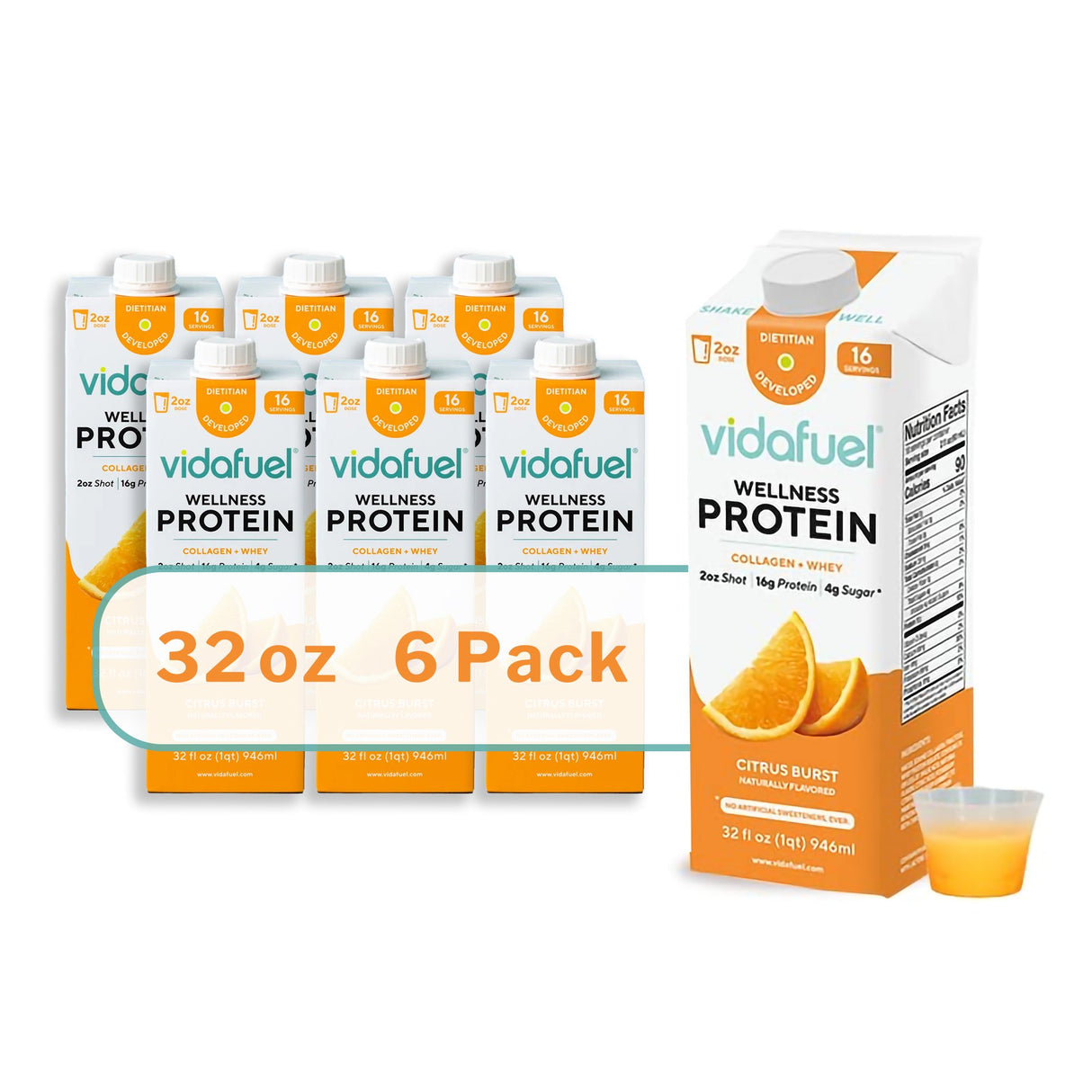 Oral Supplement Vida Fuel Wellness Protein Citrus Burst Flavor Liquid 32 oz. Reclosable Carton - BeHope