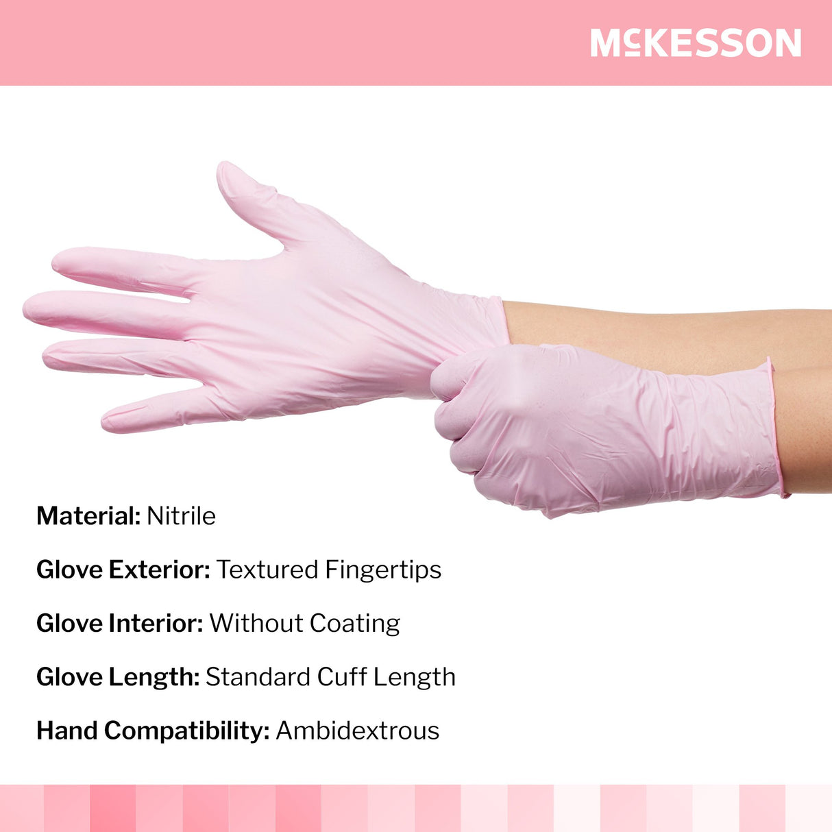 Exam Glove McKesson Pink Nitrile® Small NonSterile Nitrile Standard Cuff Length Textured Fingertips Pink Not Rated - BeHope