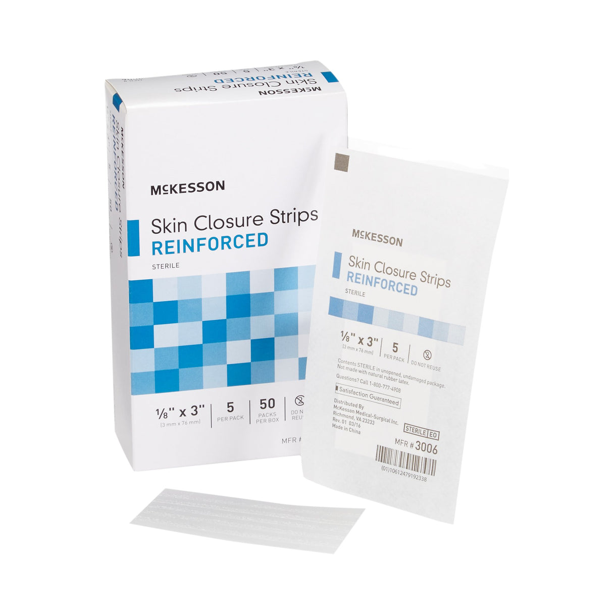 Skin Closure Strip McKesson 1/8 X 3 Inch Nonwoven Material Reinforced Strip White - BeHope