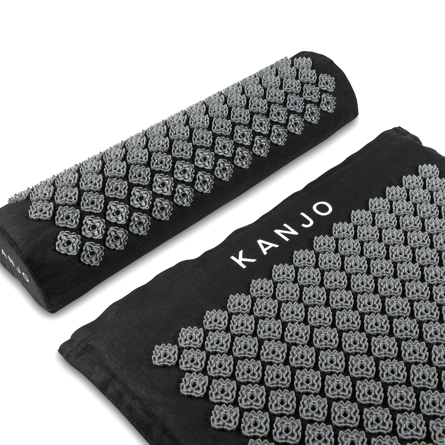 Kanjo Acupressure Mat Set Large Black / White Cotton-Linen Fabric / Memory Foam / Plastic Mat: 24 X 34 Inch / Pillow: 6 X 22 Inch - BeHope