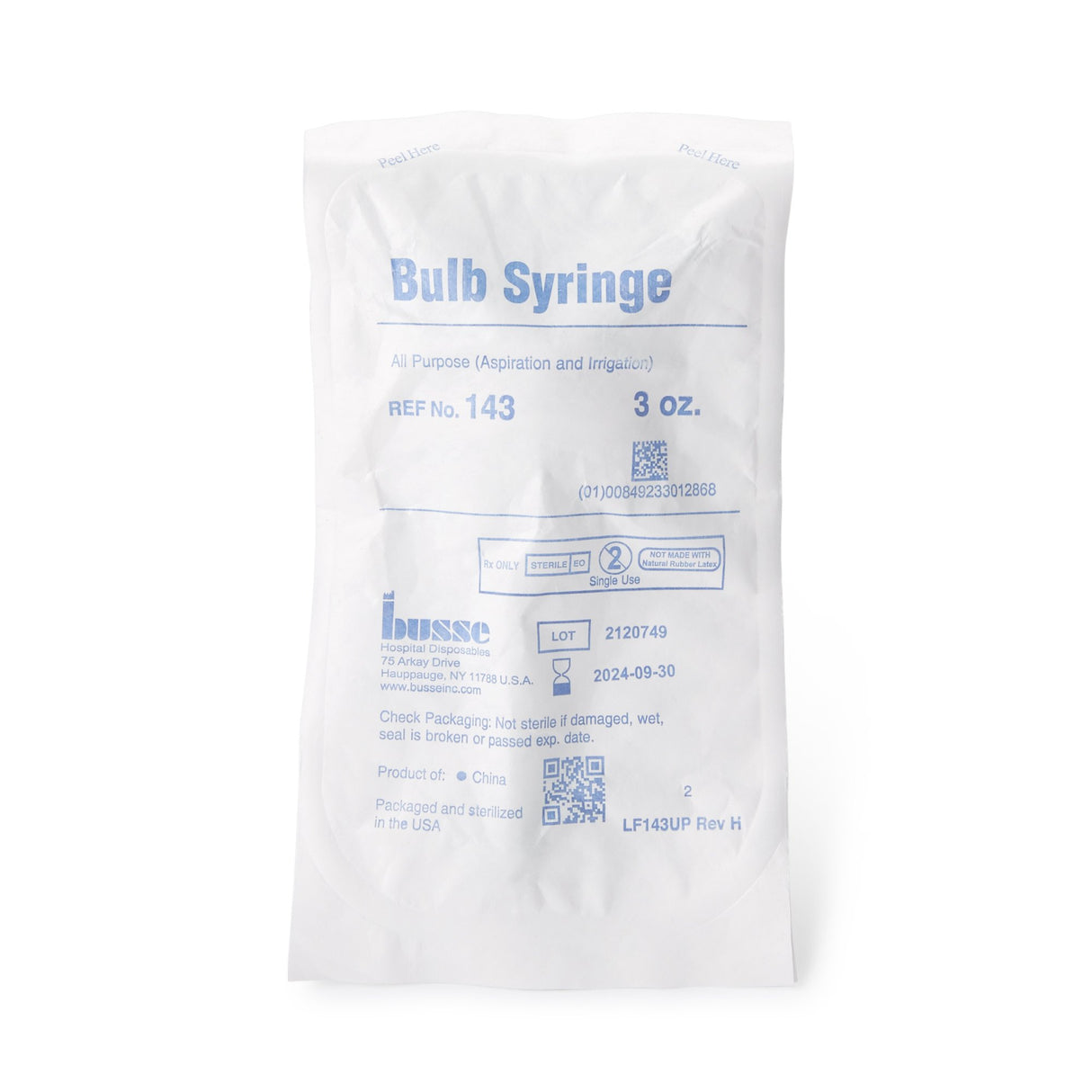 Ear / Ulcer Bulb Syringe PVC Pouch Sterile Disposable 3 oz. - BeHope