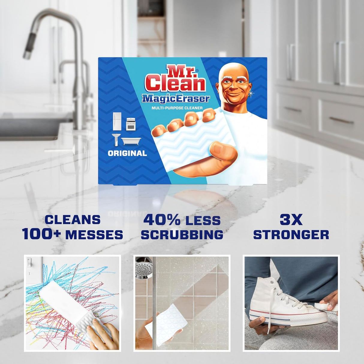 Cleaning Pad Mr. Clean® Magic Eraser Original 6 Count Box 1 X 2-3/10 X 4-3/5 Inch NonSterile Reusable - BeHope