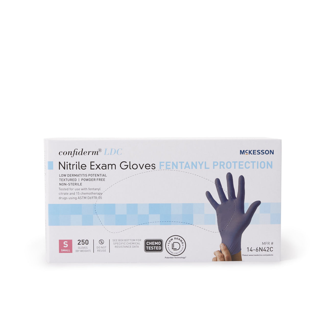 Exam Glove McKesson Confiderm® LDC Small NonSterile Nitrile Standard Cuff Length Fully Textured Blue Chemo Tested / Fentanyl Tested - BeHope