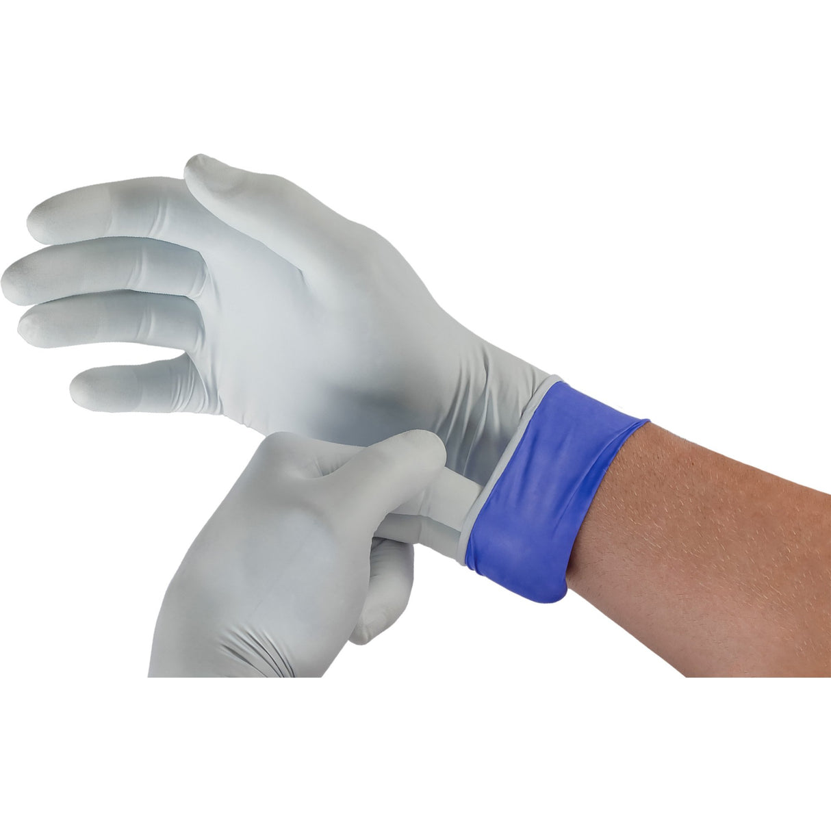 Exam Glove LifeStar™ EC Medium NonSterile Nitrile Extended Cuff Length Textured Fingertips White / Blue Fentanyl Tested - BeHope