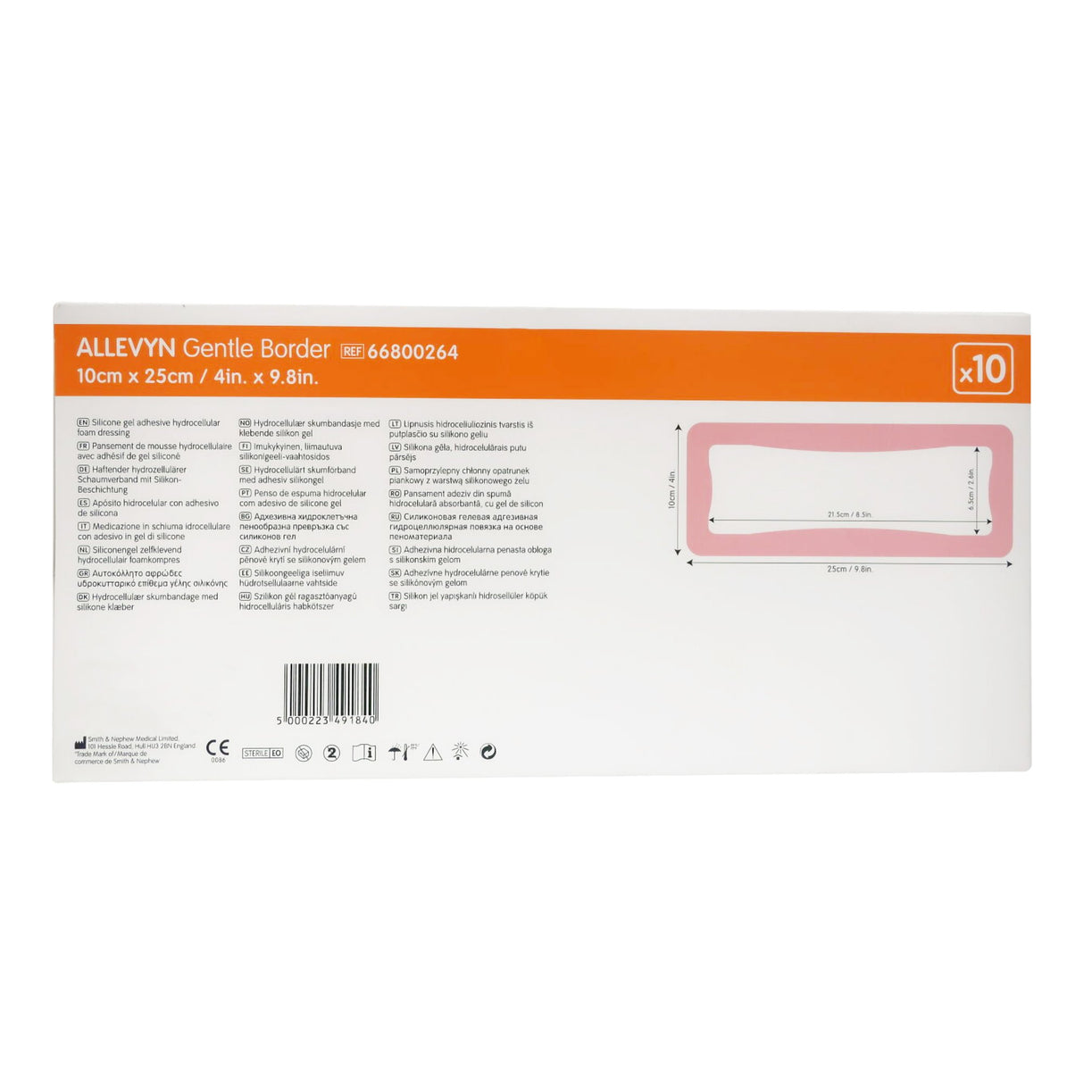 Foam Dressing Allevyn Gentle Border 4 X 10 Inch With Border Film Backing Silicone Gel Adhesive Rectangle Sterile - BeHope