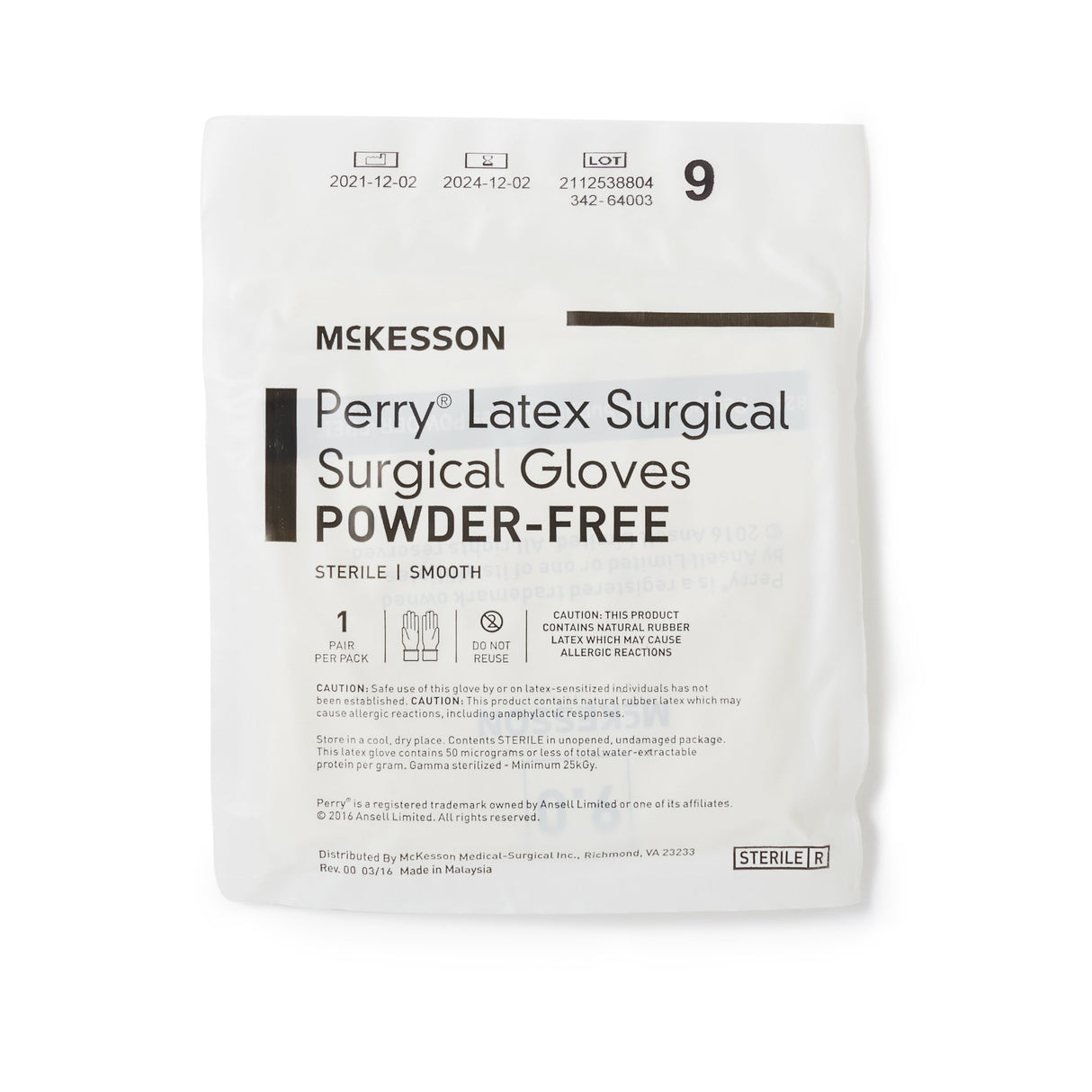 Surgical Glove McKesson Perry® Size 9 Sterile Latex Standard Cuff Length Smooth Cream Chemo Tested - BeHope