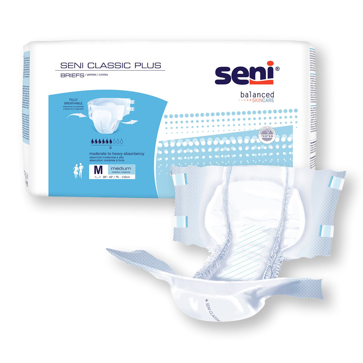 Unisex Adult Incontinence Brief Seni® Classic Plus Medium Disposable Moderate Absorbency - BeHope