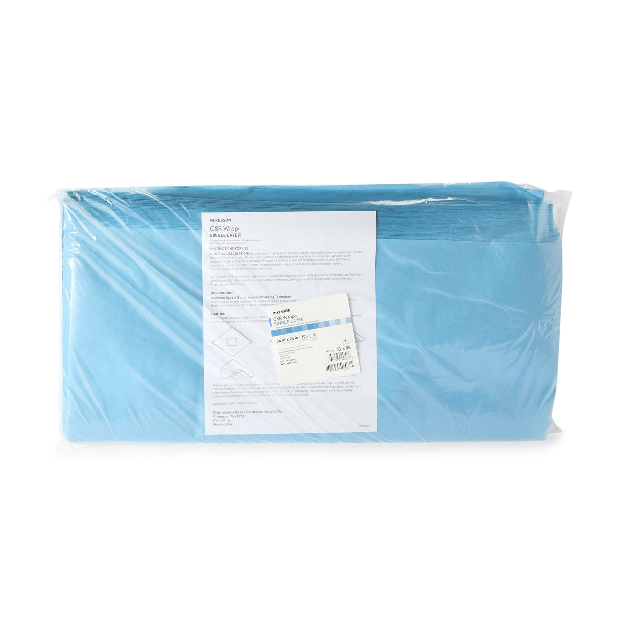 McKesson Sterilization Wrap Blue 24 X 24 Inch Single Layer Cellulose Steam / EO Gas - BeHope