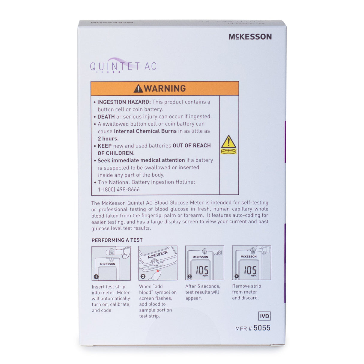 Blood Glucose Meter QUINTET AC® 5 Second Results Stores up to 500 Results No Coding Required - BeHope