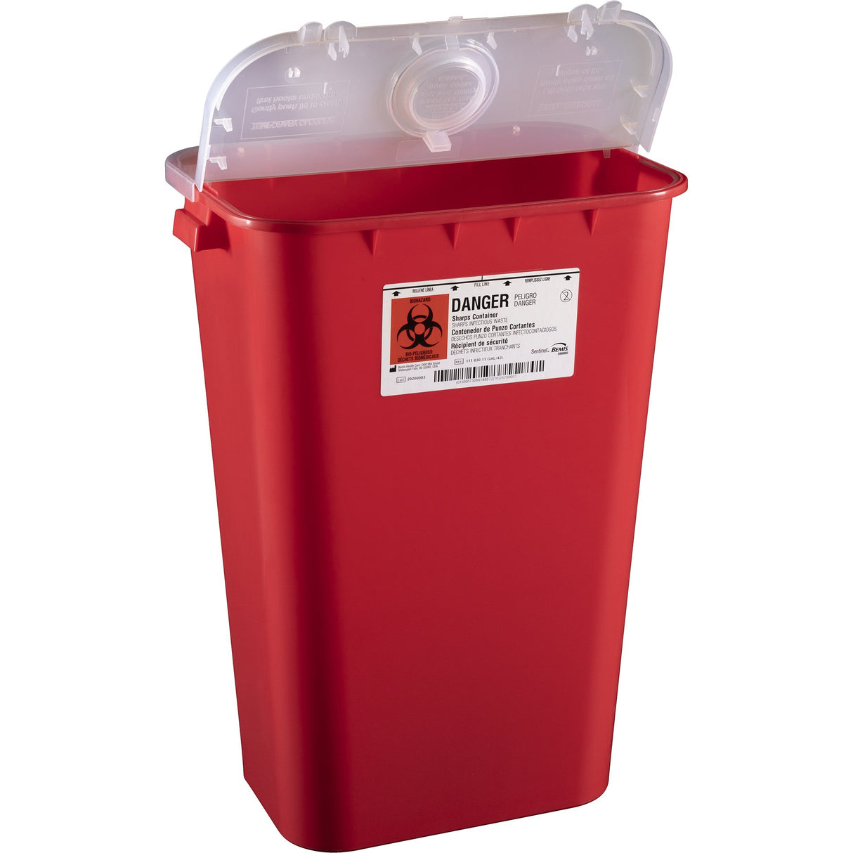 Sharps Container Bemis™ Sentinel Red Base 22-1/2 H X 16-1/2 L X 11-13/16 W Inch Horizontal / Vertical Entry 11 Gallon - BeHope