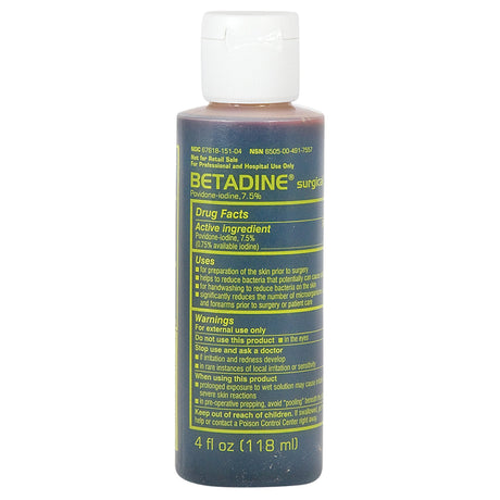 Surgical Scrub Solution Betadine® 4 oz. Bottle 7.5% Strength Povidone-Iodine NonSterile - BeHope