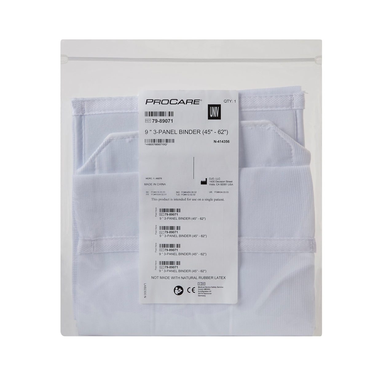 Abdominal Binder ProCare® Premium One Size Fits Most Hook and Loop Closure 45 to 62 Inch Waist Circumference 9 Inch Height Adult - BeHope