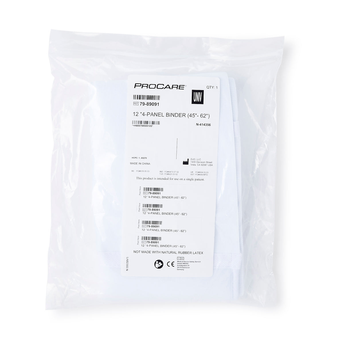 Abdominal Binder ProCare® Premium One Size Fits Most Hook and Loop Closure 45 to 62 Inch Waist Circumference 12 Inch Height Adult - BeHope