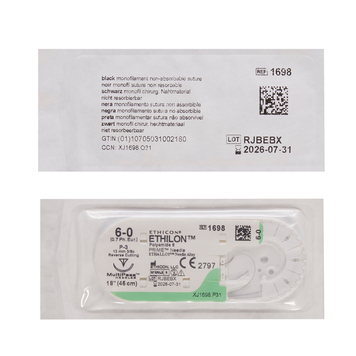 Nonabsorbable Suture with Needle Ethilon™ Nylon P-3 3/8 Circle Precision Reverse Cutting Needle Size 6-0 Monofilament - BeHope