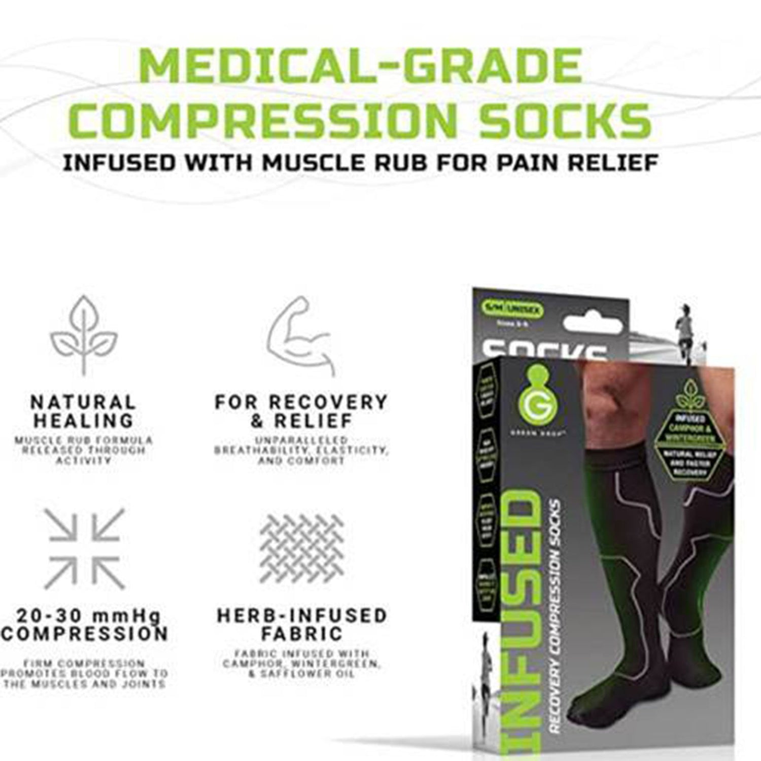 Compression Socks Green Drop™ Knee High Large / X-Large Black Closed Toe - BeHope