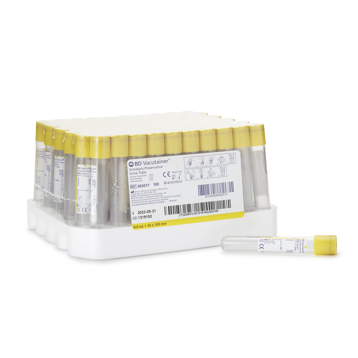 BD Vacutainer® Urinalysis Tube Chlorhexidine / Ethyl Paraben / Sodium Propionate Additive 8 mL BD Hemogard™ Closure Polyethylene Terephthalate (PET) Tube - BeHope