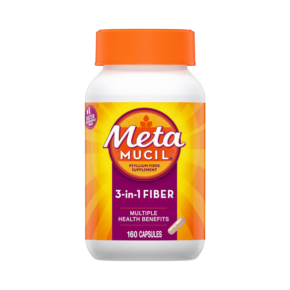 Fiber Supplement Metamucil® Capsule 160 per Bottle 0.52 Gram Strength Potassium / Psyllium Husk - BeHope