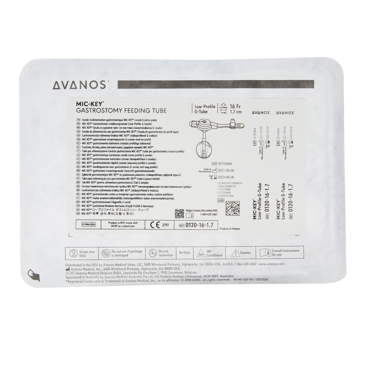 Low Profile Gastrostomy Tube Kit MIC-Key® 16 Fr. 1.7 cm Tube Silicone Sterile - BeHope