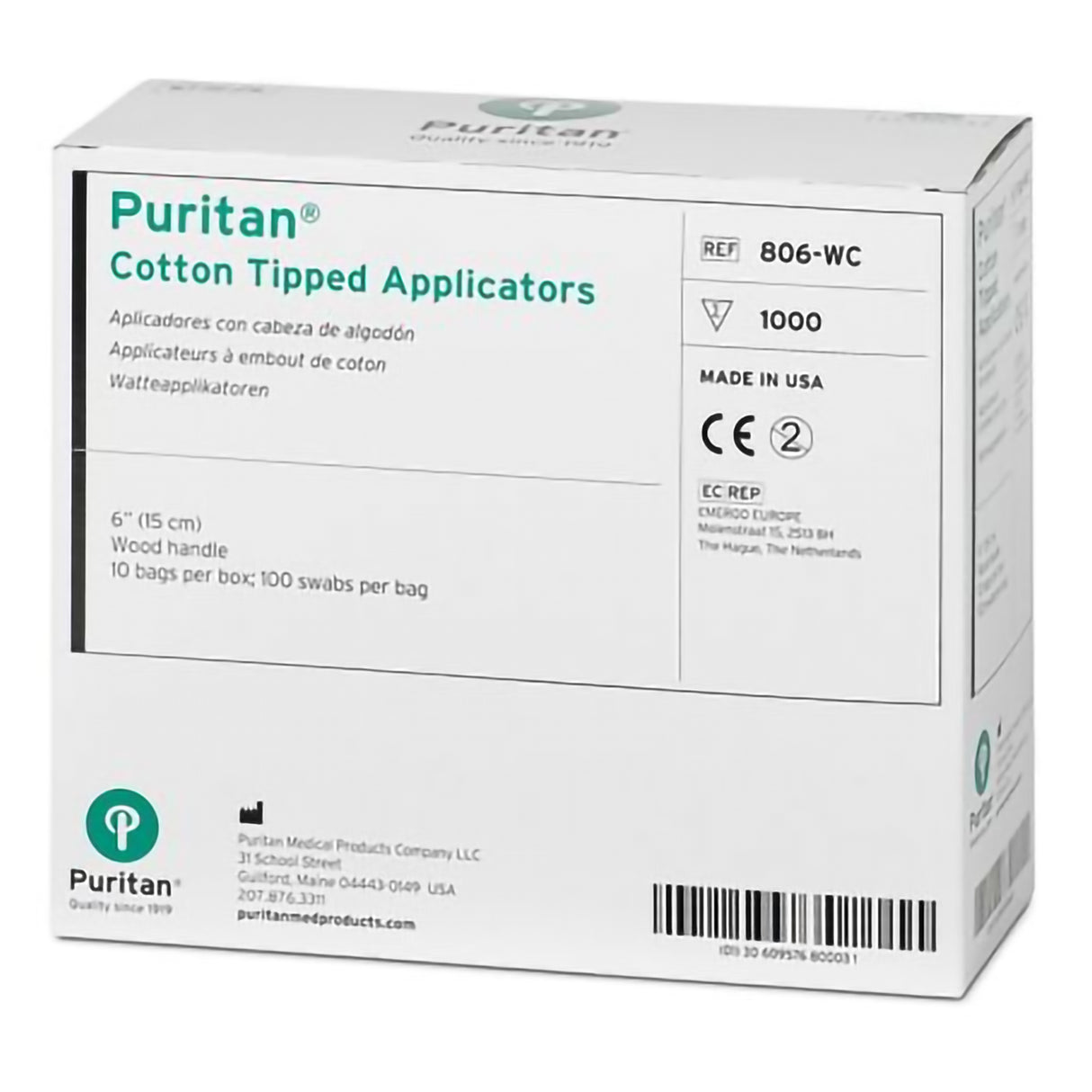 Swabstick Puritan® Cotton Tip Wood Shaft 6 Inch NonSterile 1000 per Pack - BeHope