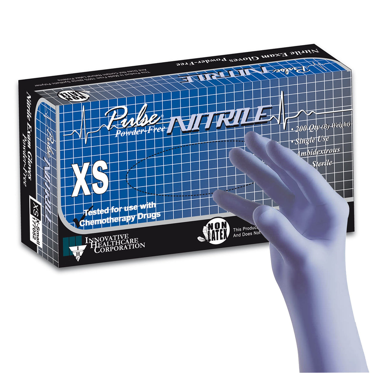 Exam Glove Pulse® Nitrile X-Small NonSterile Nitrile Standard Cuff Length Textured Fingertips Aqua Blue Chemo Tested / Fentanyl Tested - BeHope
